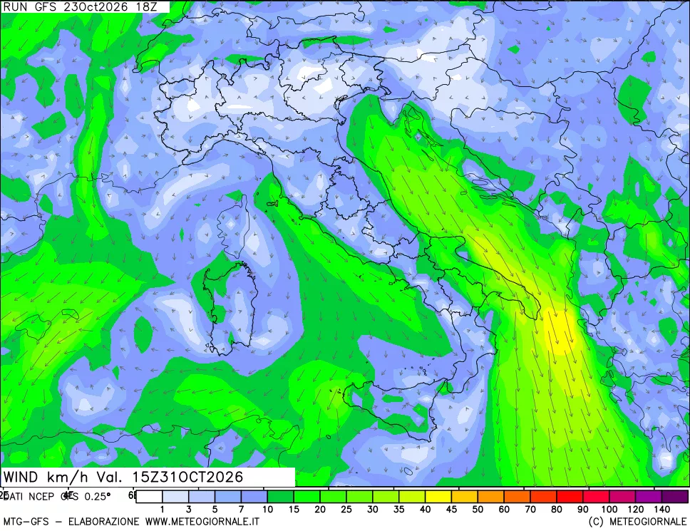 mappa 10 m Vento forza e direzione
