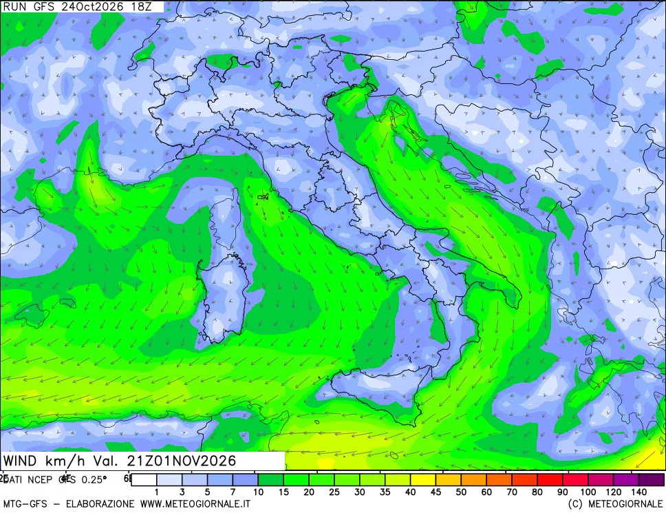 mappa 10 m Vento forza e direzione