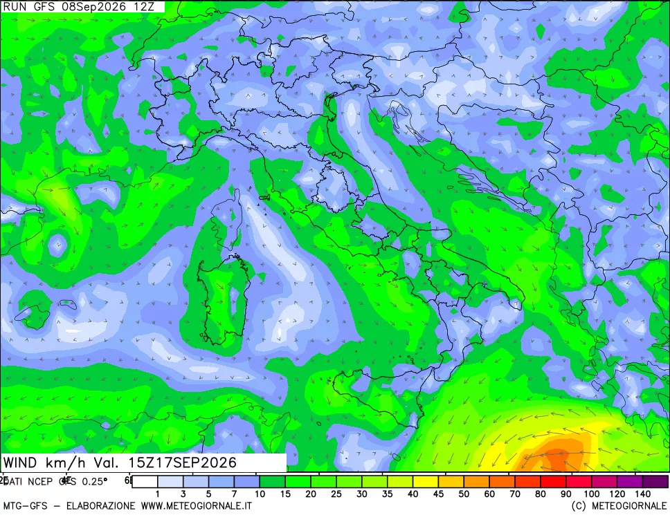 mappa 10 m Vento forza e direzione