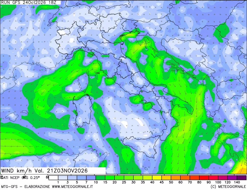 mappa 10 m Vento forza e direzione