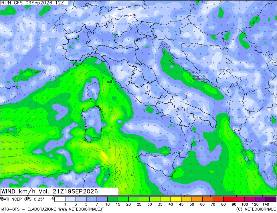 mappa 10 m Vento forza e direzione
