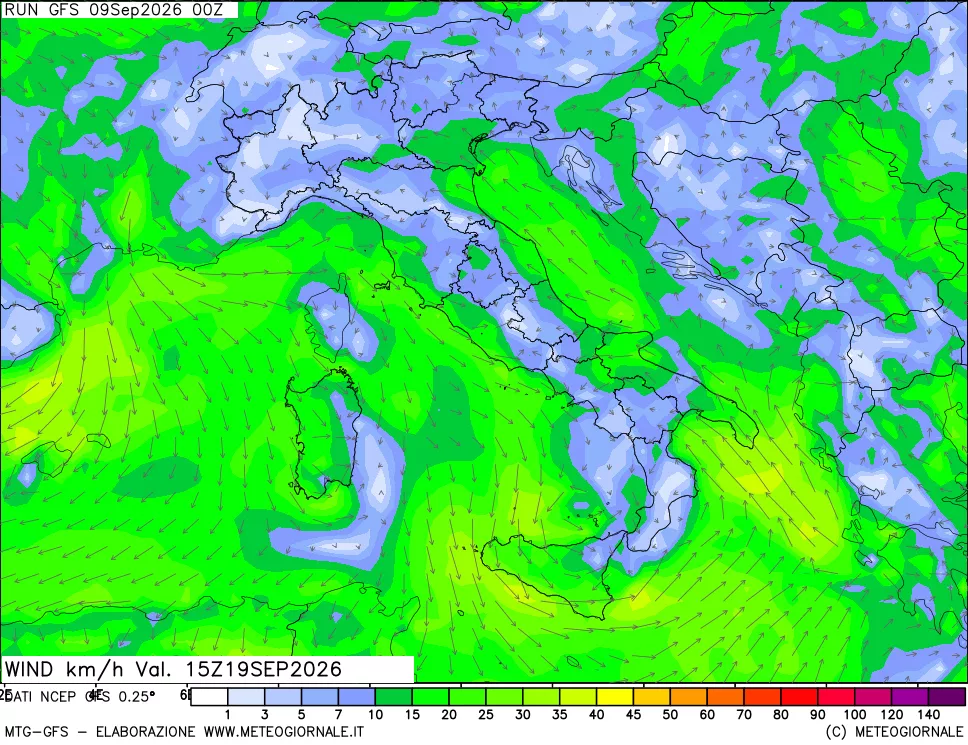 mappa 10 m Vento forza e direzione