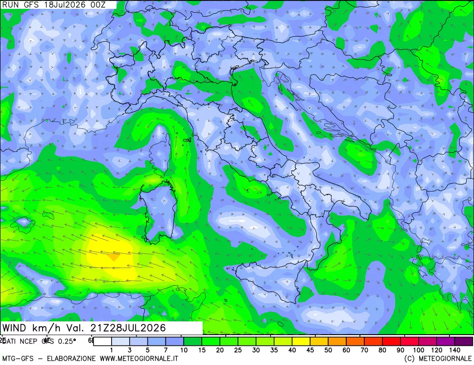 mappa 10 m Vento forza e direzione