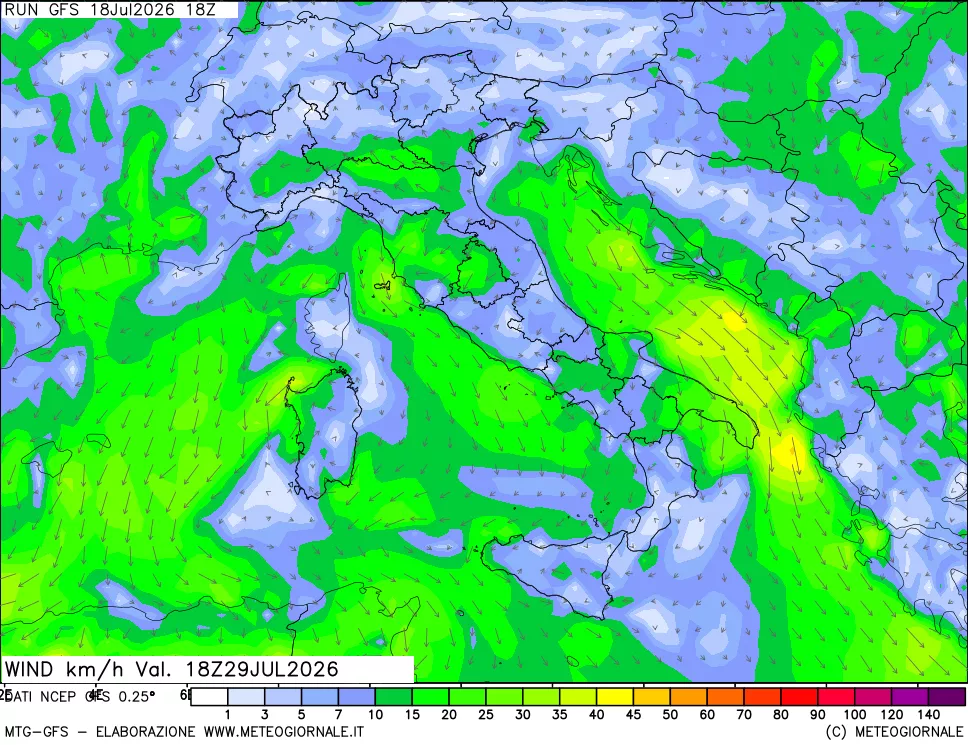 mappa 10 m Vento forza e direzione