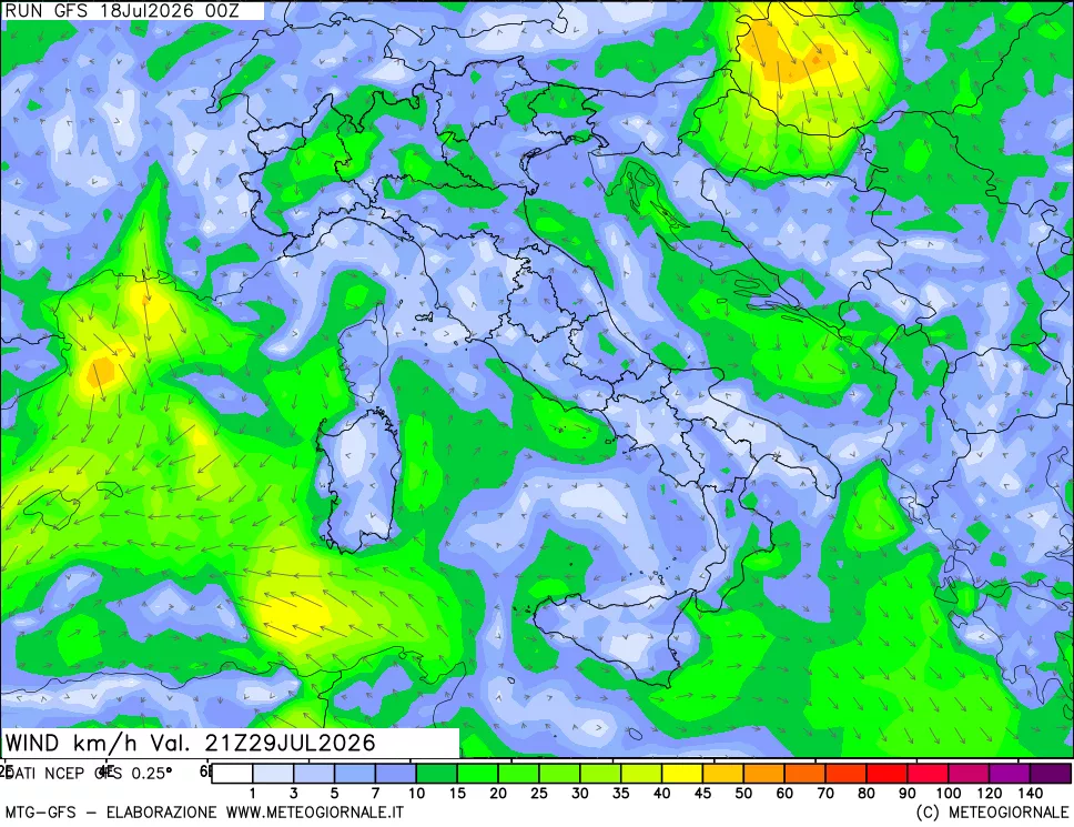 mappa 10 m Vento forza e direzione