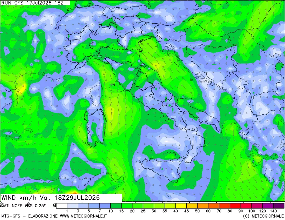 mappa 10 m Vento forza e direzione