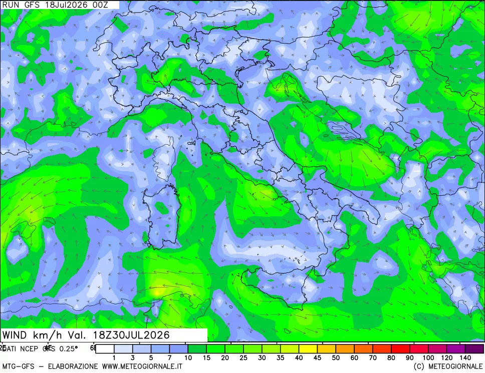 mappa 10 m Vento forza e direzione