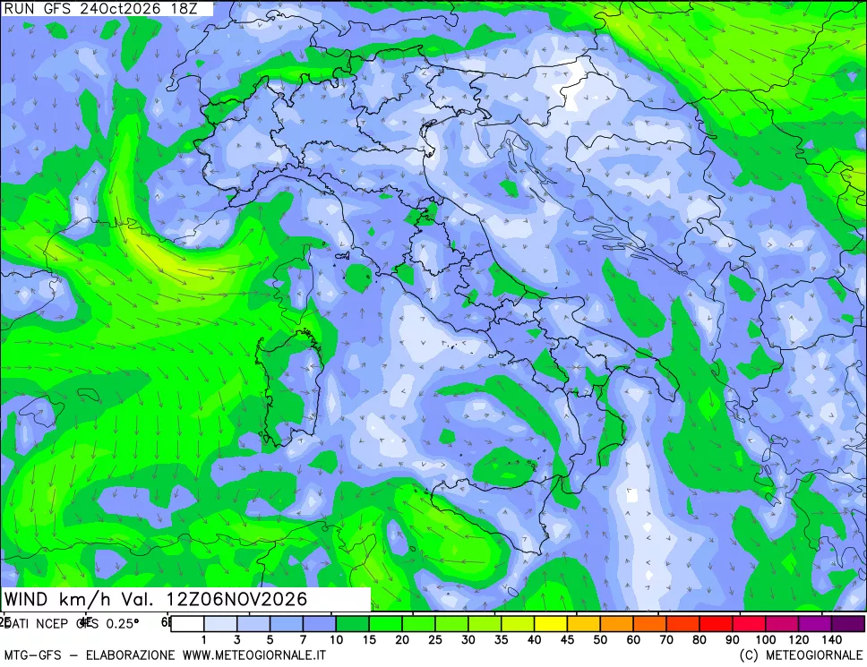 mappa 10 m Vento forza e direzione