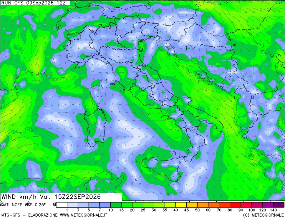mappa 10 m Vento forza e direzione