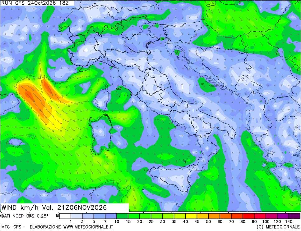 mappa 10 m Vento forza e direzione