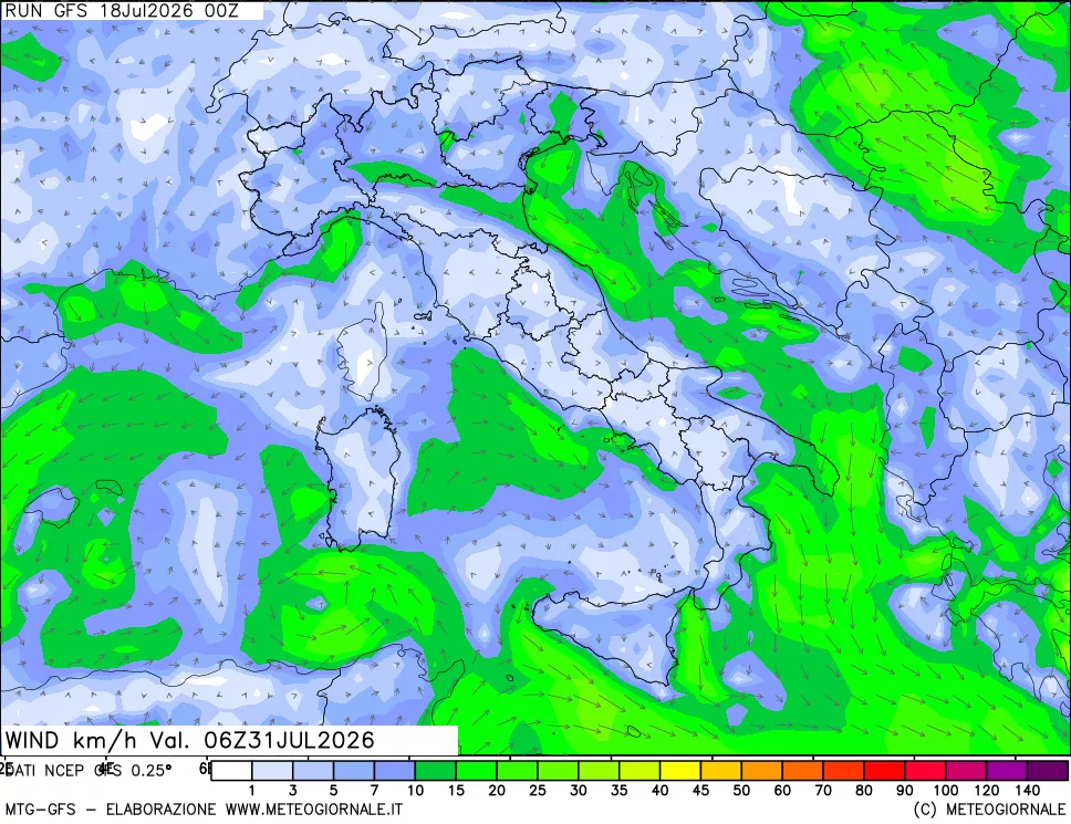 mappa 10 m Vento forza e direzione