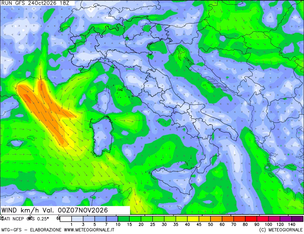 mappa 10 m Vento forza e direzione