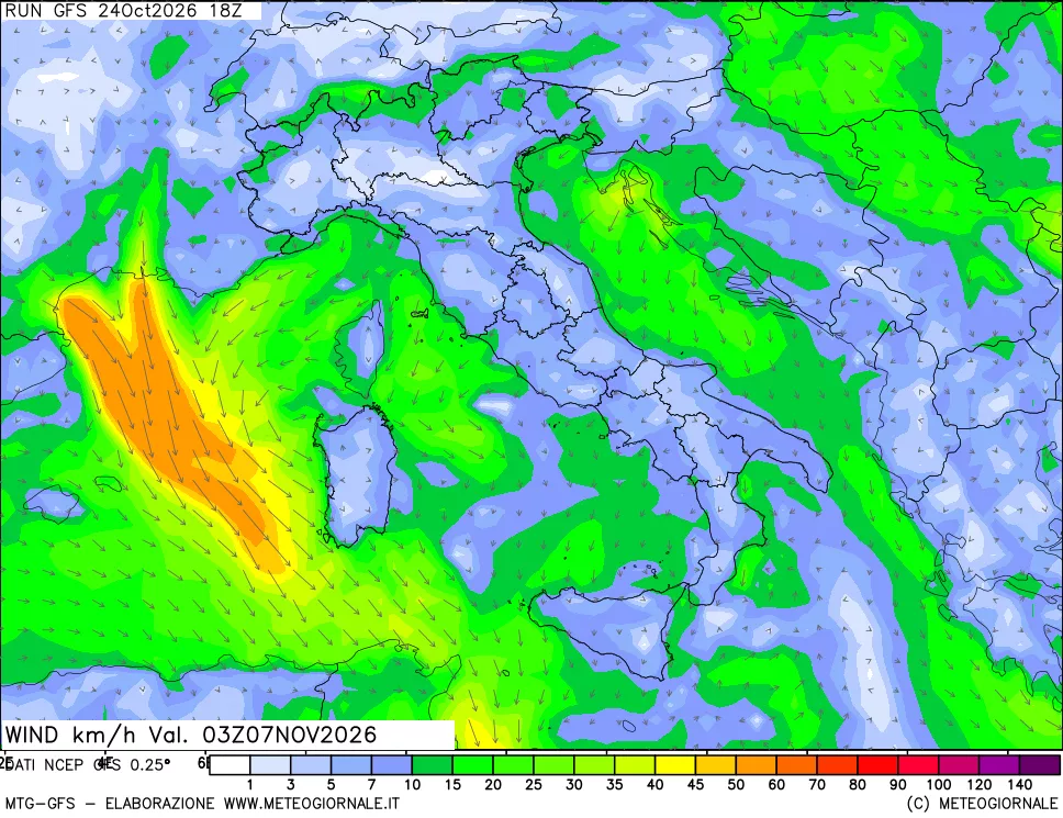 mappa 10 m Vento forza e direzione