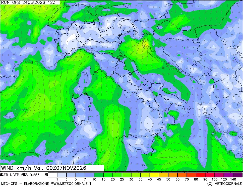 mappa 10 m Vento forza e direzione