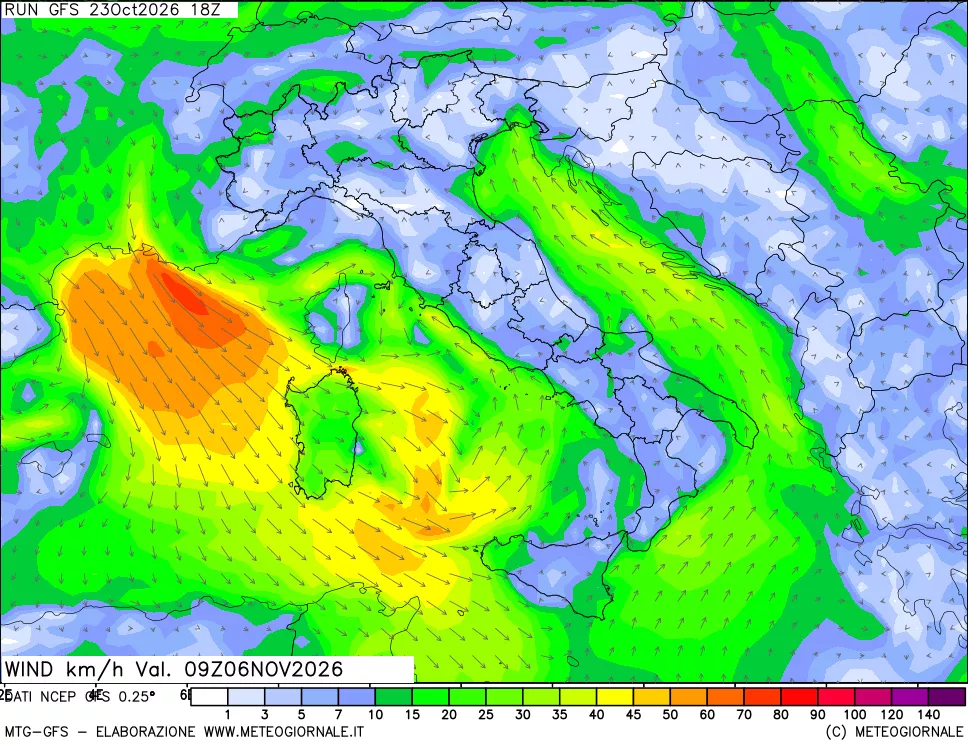 mappa 10 m Vento forza e direzione