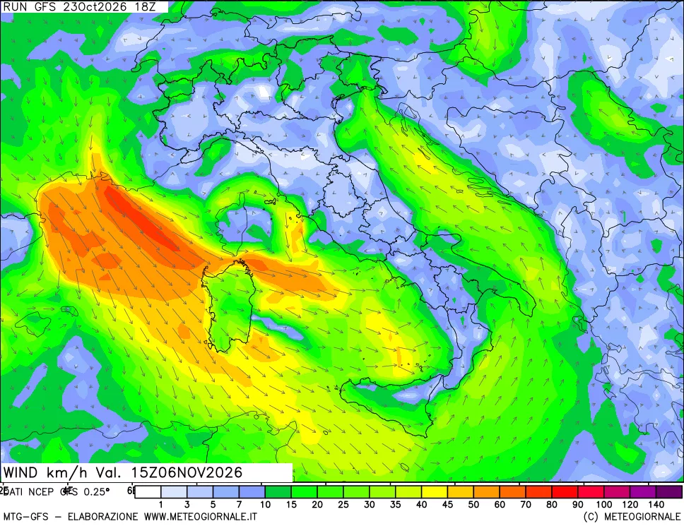 mappa 10 m Vento forza e direzione
