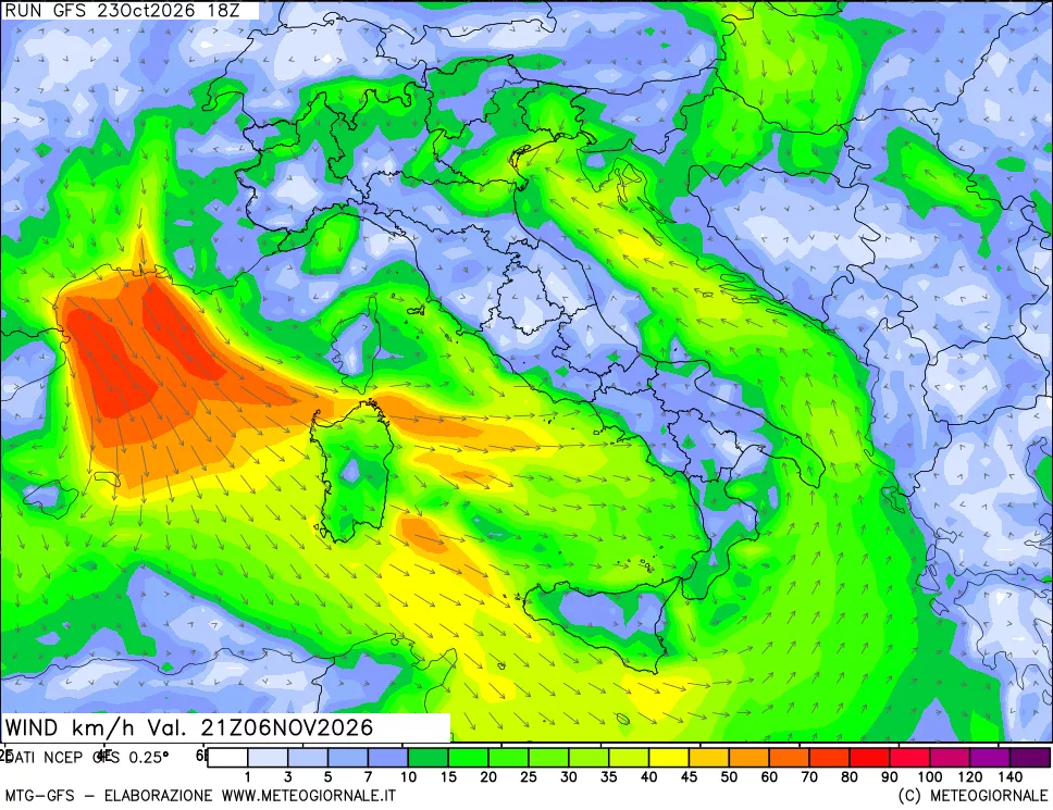 mappa 10 m Vento forza e direzione