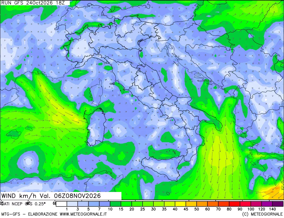 mappa 10 m Vento forza e direzione