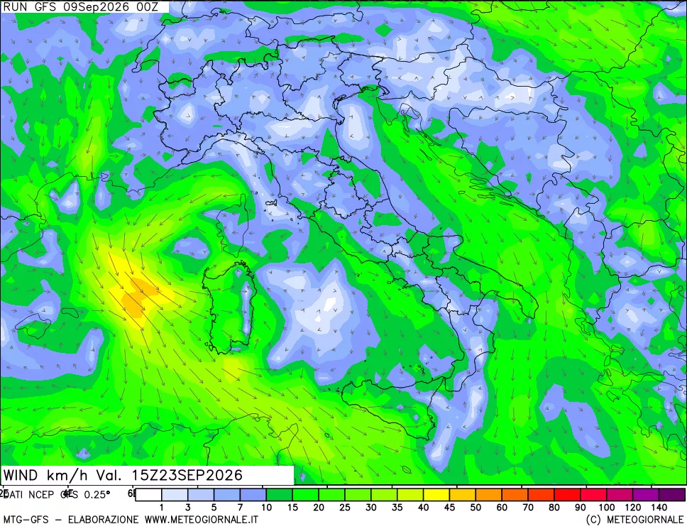 mappa 10 m Vento forza e direzione