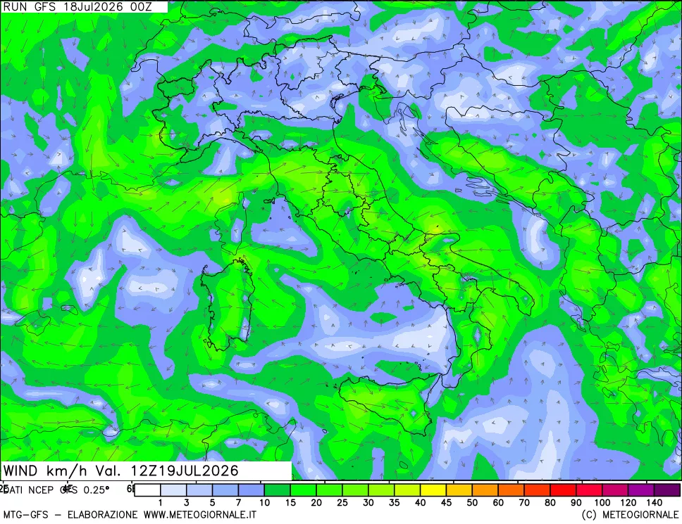 mappa 10 m Vento forza e direzione