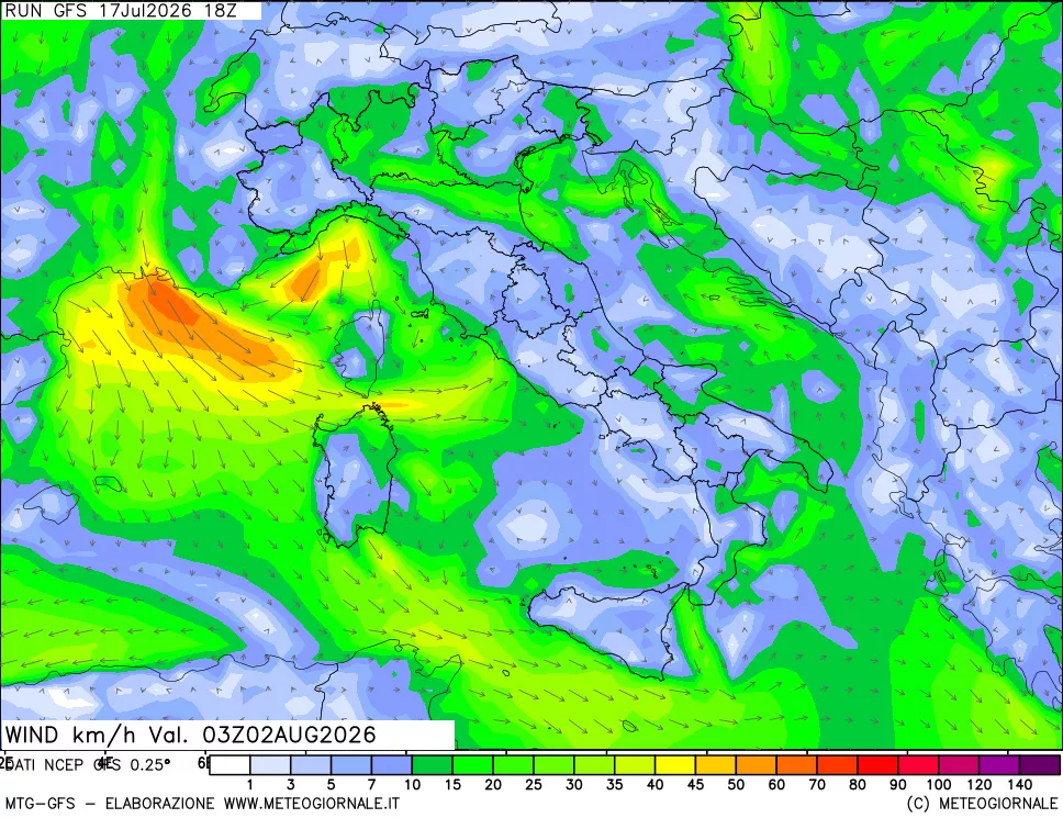 mappa 10 m Vento forza e direzione