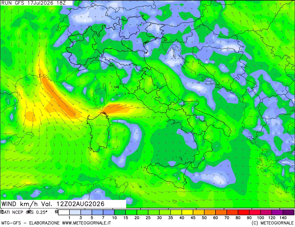 mappa 10 m Vento forza e direzione