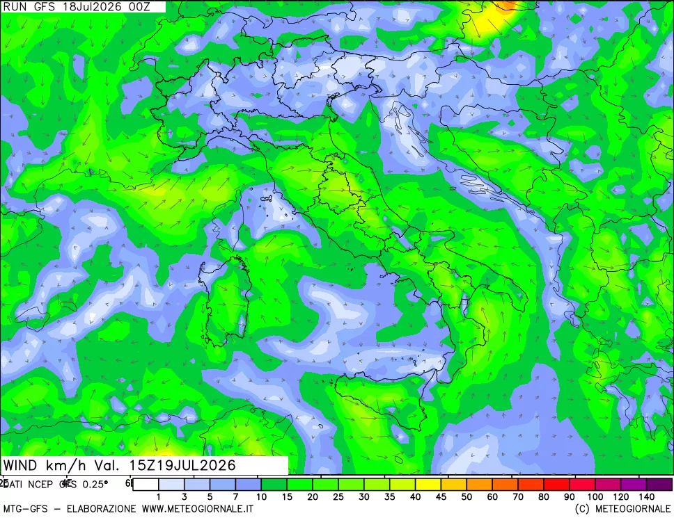 mappa 10 m Vento forza e direzione