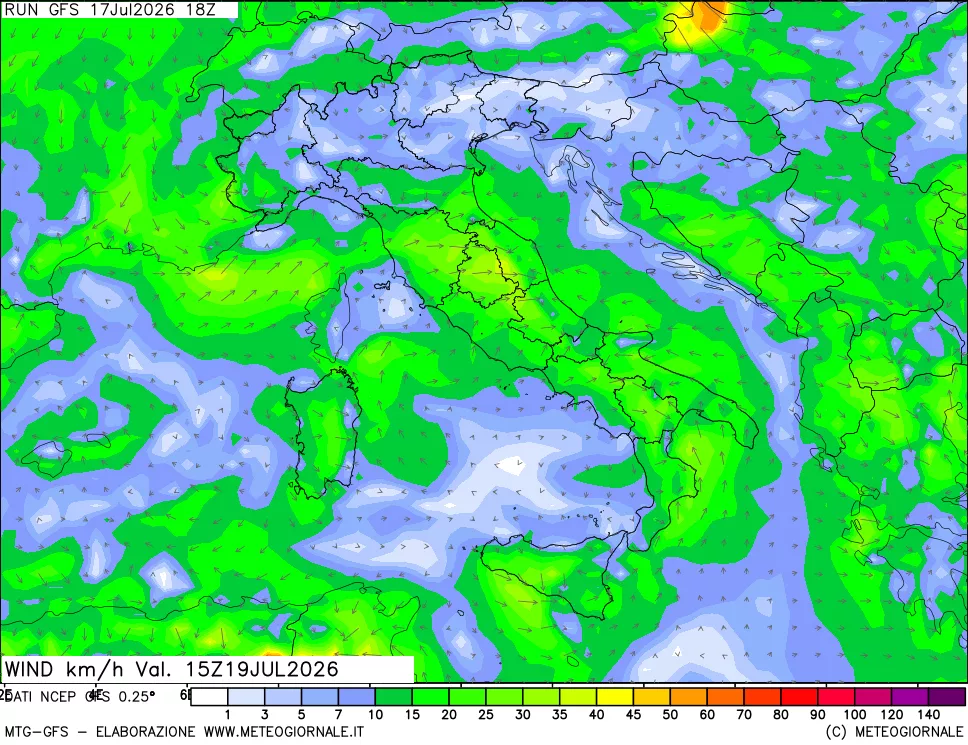 mappa 10 m Vento forza e direzione