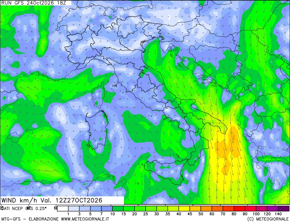 mappa 10 m Vento forza e direzione