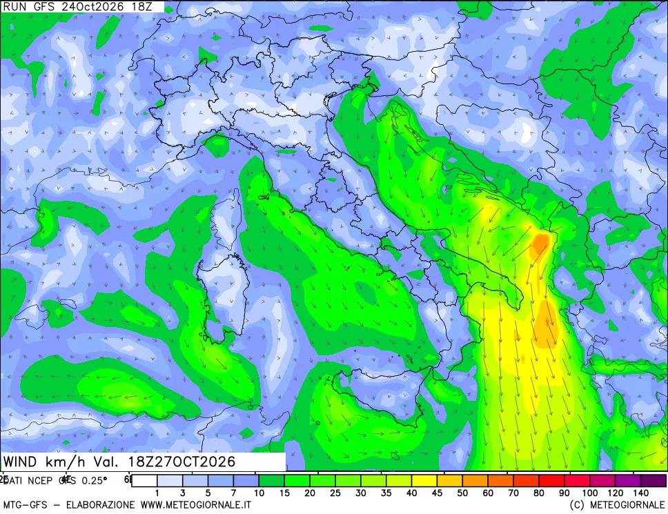 mappa 10 m Vento forza e direzione