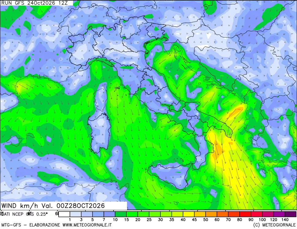 mappa 10 m Vento forza e direzione