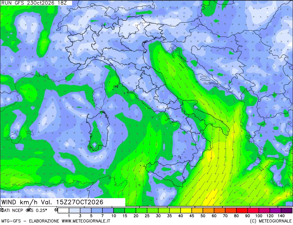 mappa 10 m Vento forza e direzione