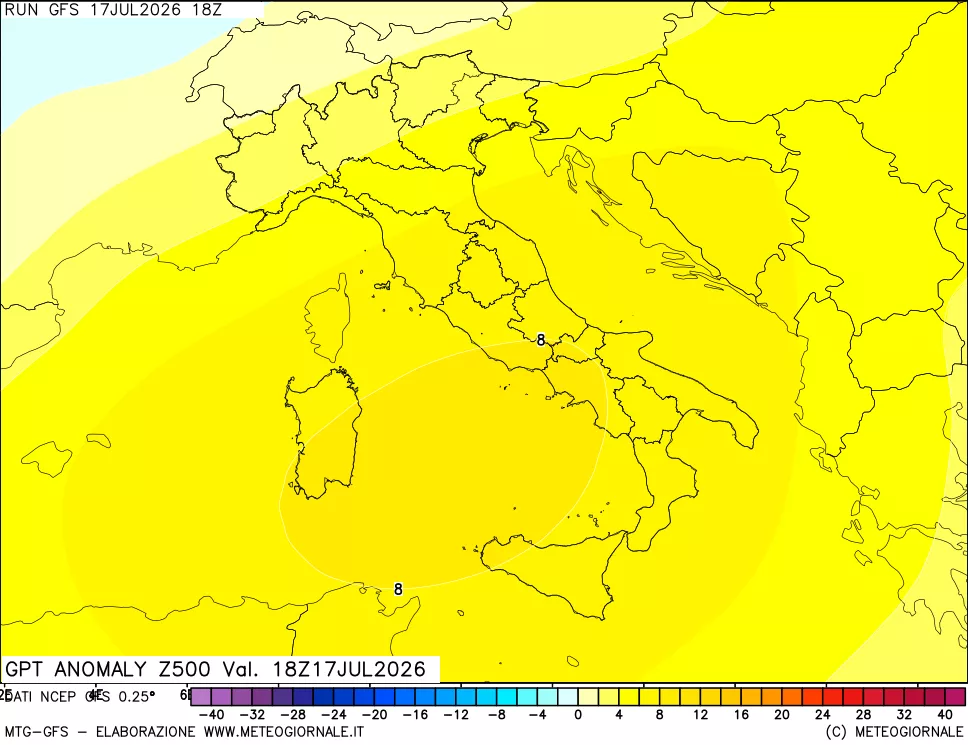 mappa 500 hPa GPT Anomaly vs Cli.No 1981-2010