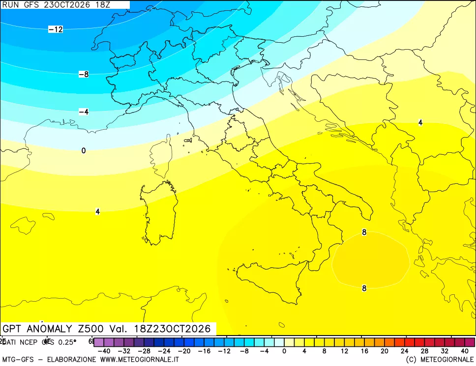 mappa 500 hPa GPT Anomaly vs Cli.No 1981-2010