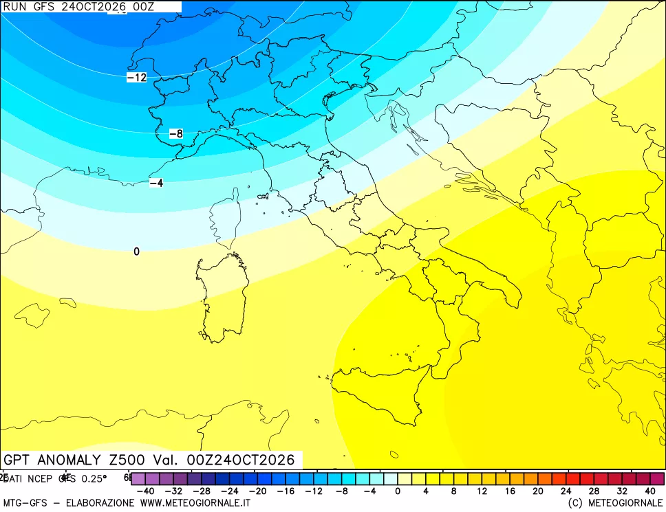 mappa 500 hPa GPT Anomaly vs Cli.No 1981-2010