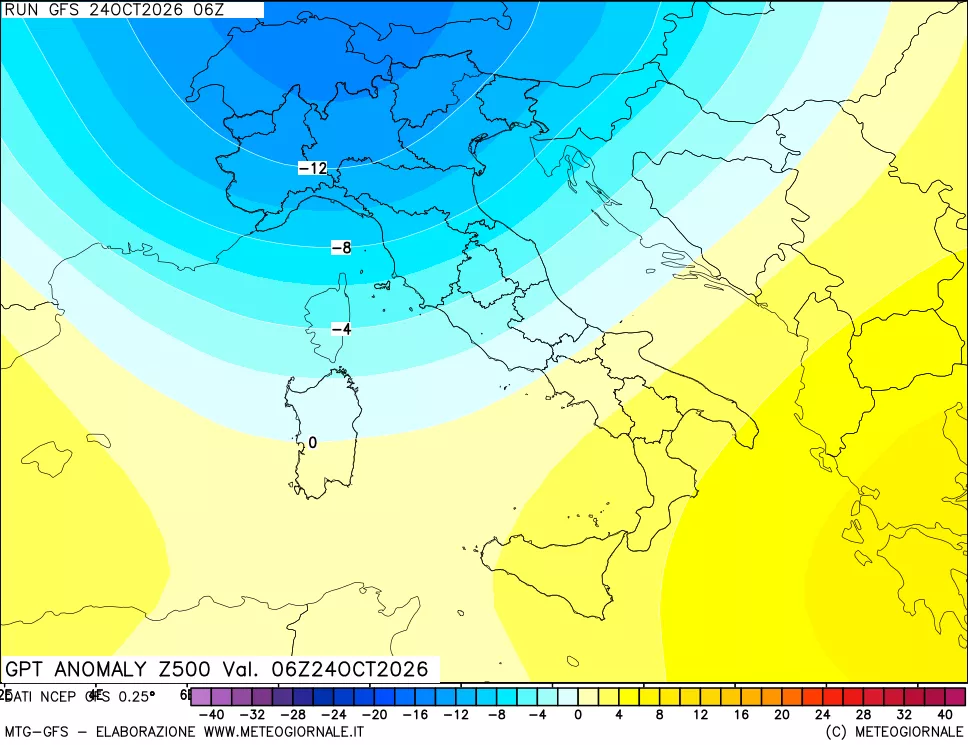 mappa 500 hPa GPT Anomaly vs Cli.No 1981-2010