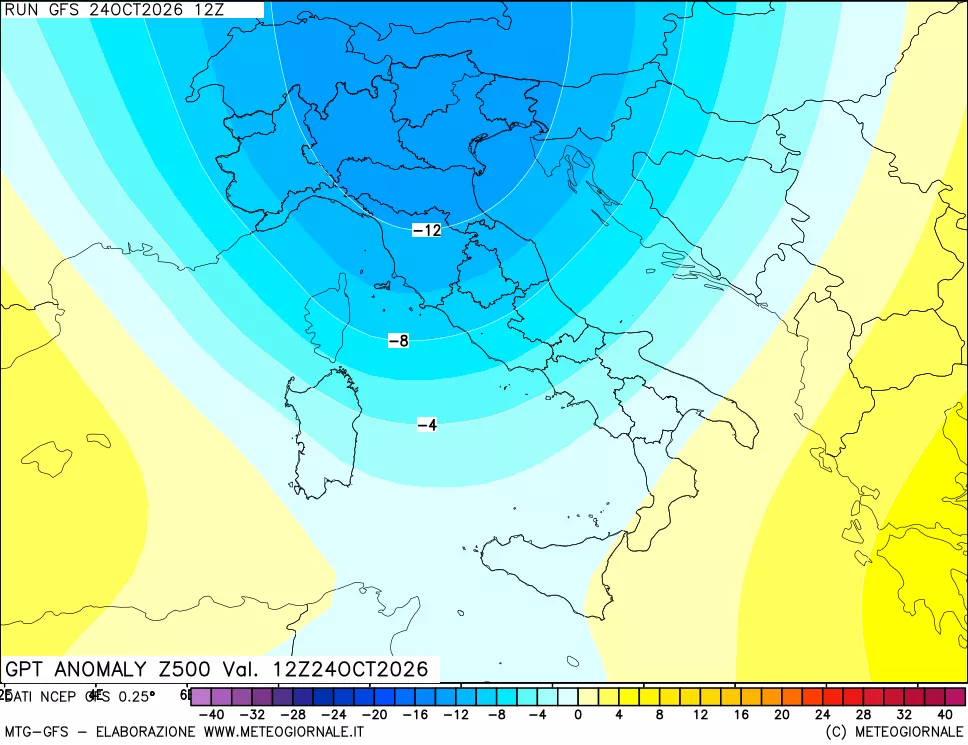 mappa 500 hPa GPT Anomaly vs Cli.No 1981-2010