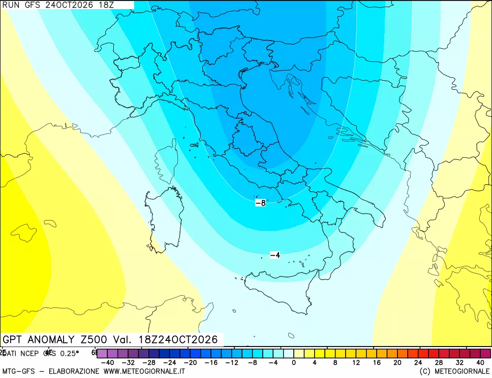 mappa 500 hPa GPT Anomaly vs Cli.No 1981-2010