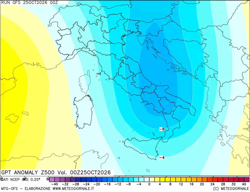 mappa 500 hPa GPT Anomaly vs Cli.No 1981-2010