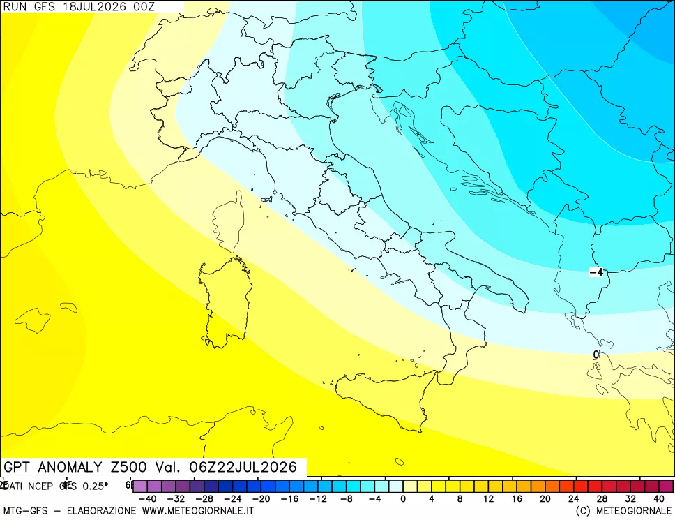 mappa 500 hPa GPT Anomaly vs Cli.No 1981-2010