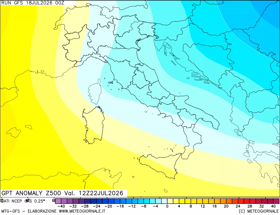 mappa 500 hPa GPT Anomaly vs Cli.No 1981-2010