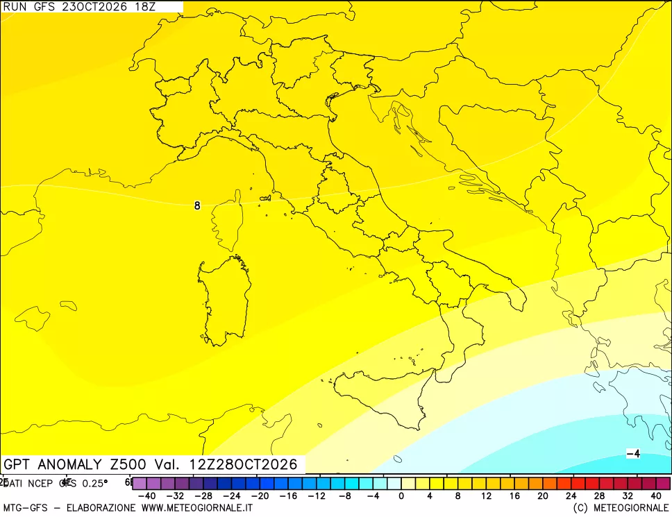 mappa 500 hPa GPT Anomaly vs Cli.No 1981-2010
