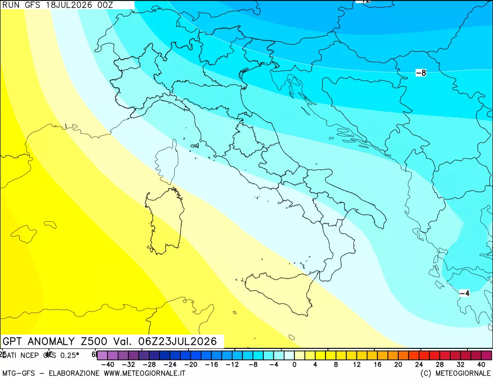 mappa 500 hPa GPT Anomaly vs Cli.No 1981-2010