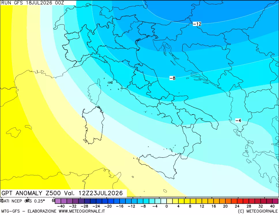 mappa 500 hPa GPT Anomaly vs Cli.No 1981-2010