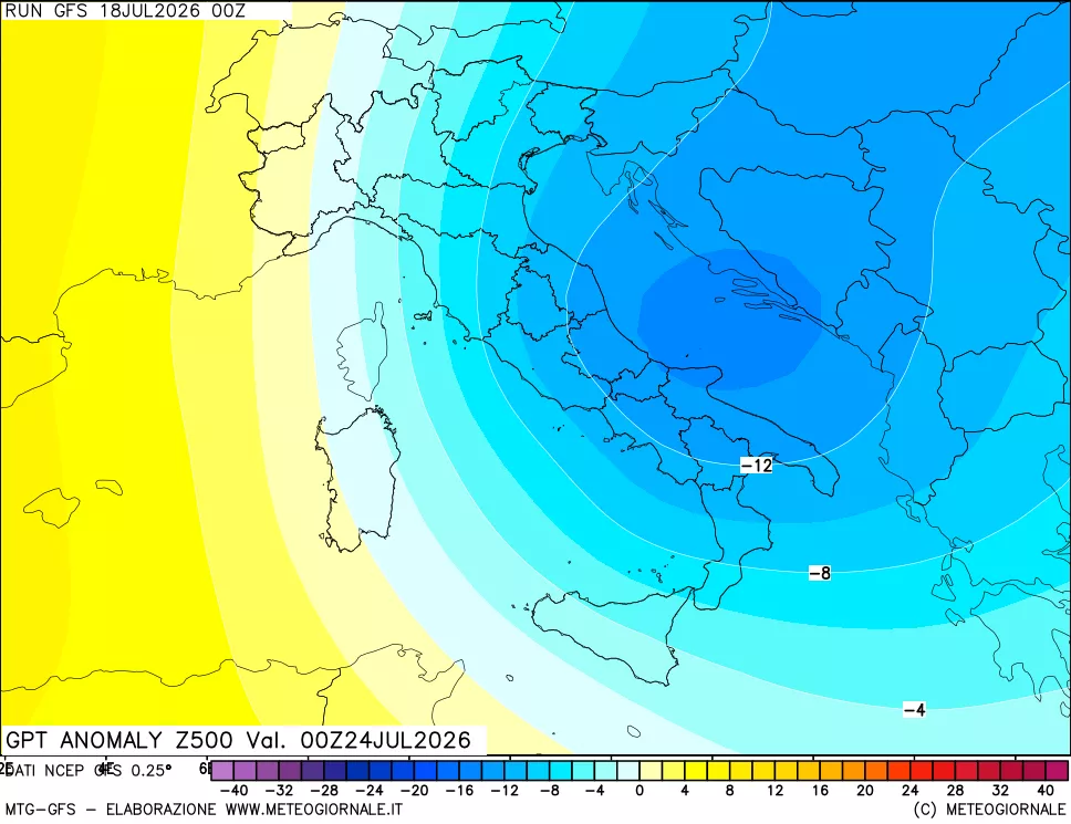 mappa 500 hPa GPT Anomaly vs Cli.No 1981-2010