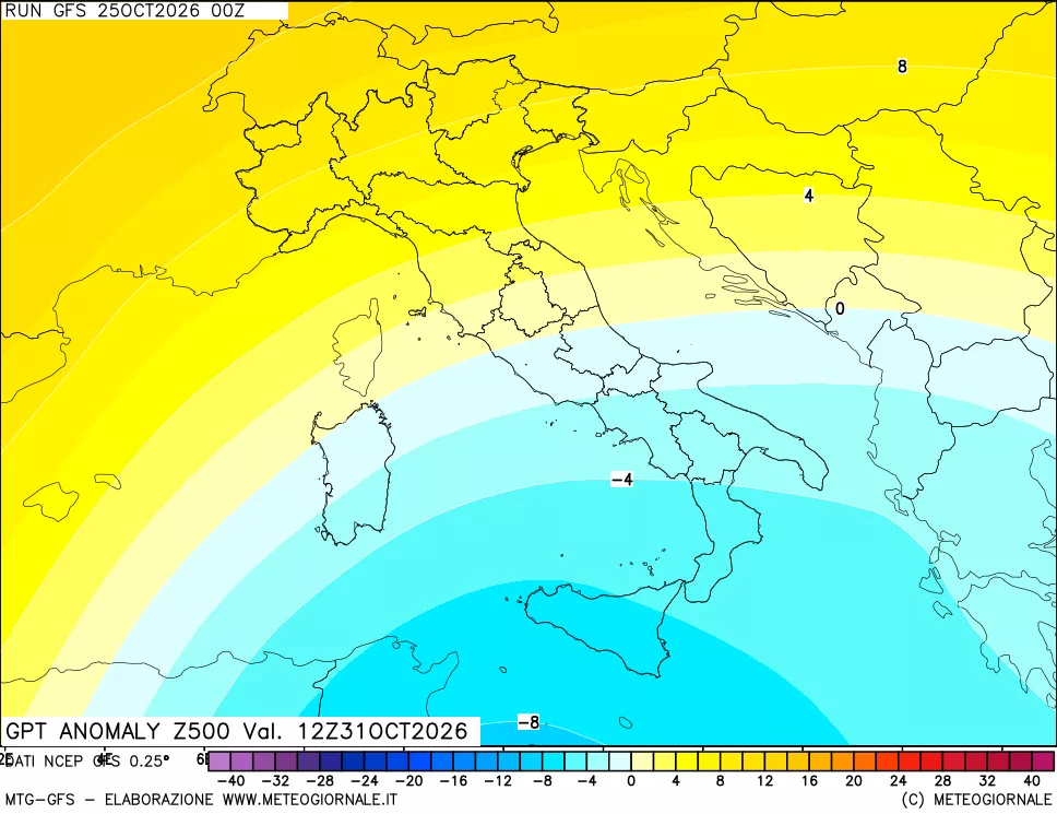 mappa 500 hPa GPT Anomaly vs Cli.No 1981-2010