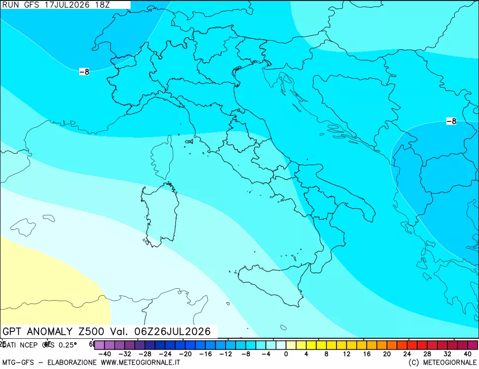 mappa 500 hPa GPT Anomaly vs Cli.No 1981-2010