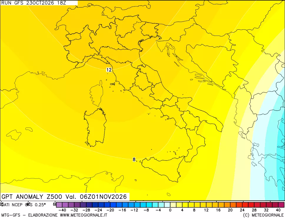 mappa 500 hPa GPT Anomaly vs Cli.No 1981-2010