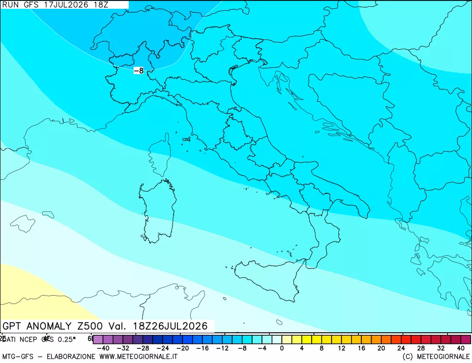 mappa 500 hPa GPT Anomaly vs Cli.No 1981-2010