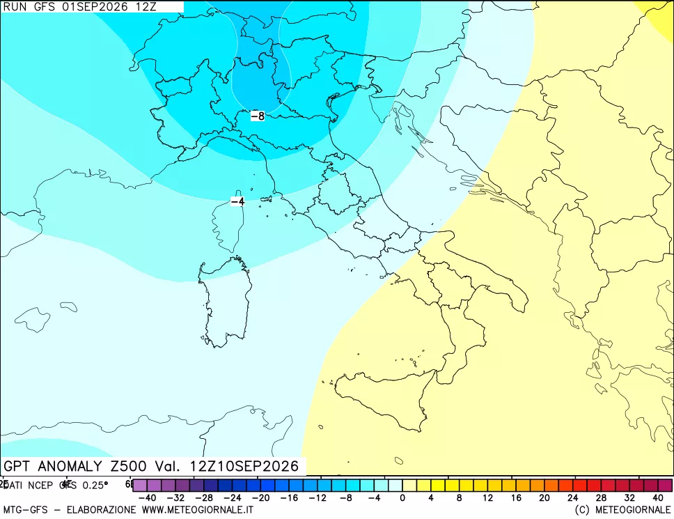 mappa 500 hPa GPT Anomaly vs Cli.No 1981-2010